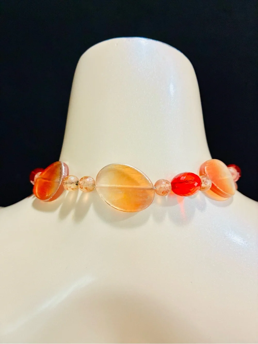 Summer Pop of Color Gradient Orange & Red Beaded Over The Head Necklace Easy EUC